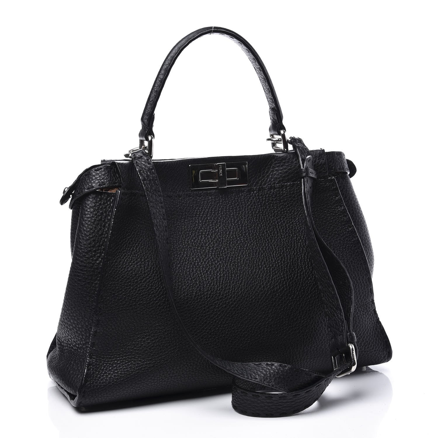 Fendi Cuoio Romano Selleria Bi-Color Medium Peekaboo Iconic Satchel Black Mou 2 of 10
