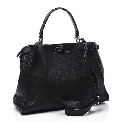 Fendi Cuoio Romano Selleria Bi-Color Medium Peekaboo Iconic Satchel Black Mou 2 of 10