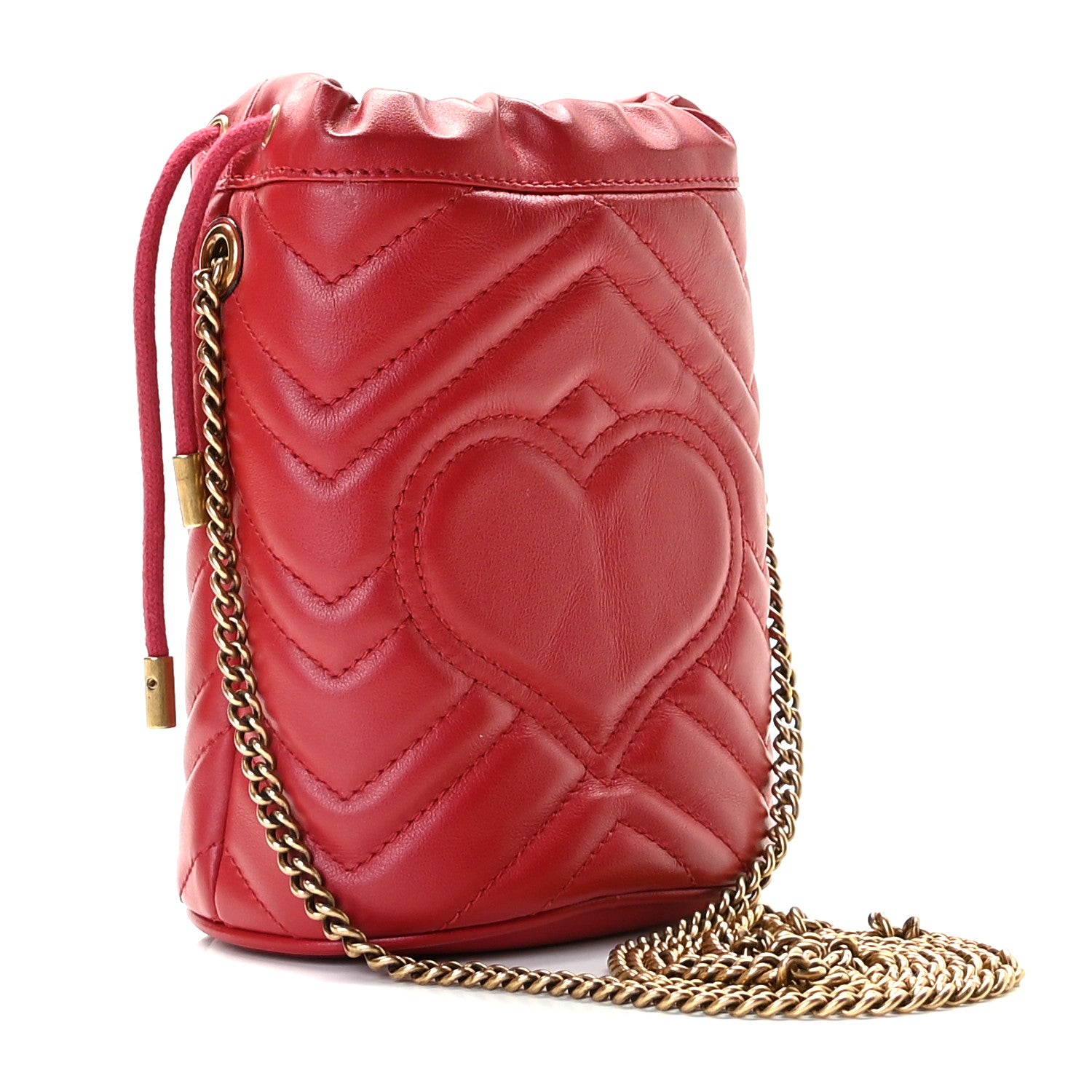 Gucci Calfskin Matelasse Mini GG Marmont 2.0 Bucket Bag Hibiscus Red 3 of 8