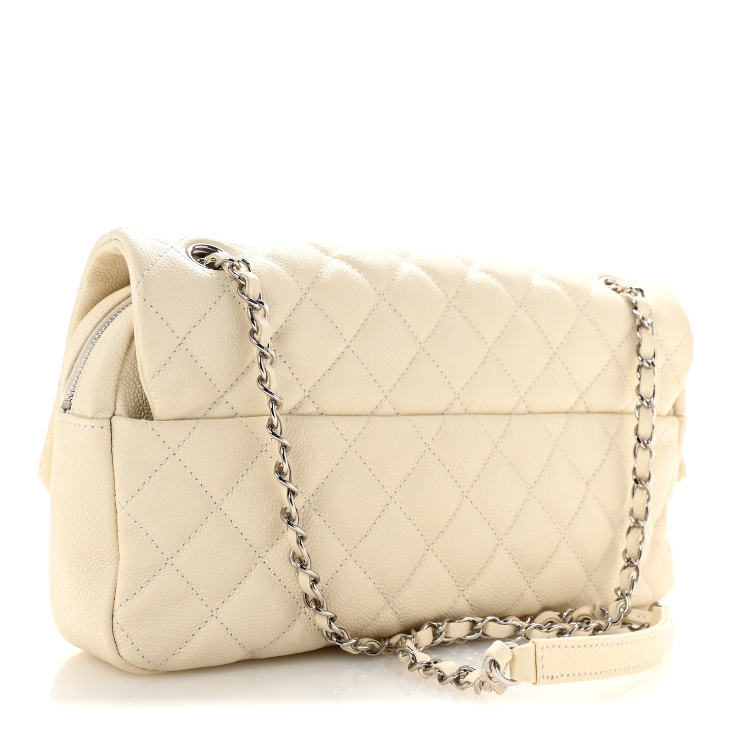 Caviar Quilted Jumbo Easy Flap  Dark White