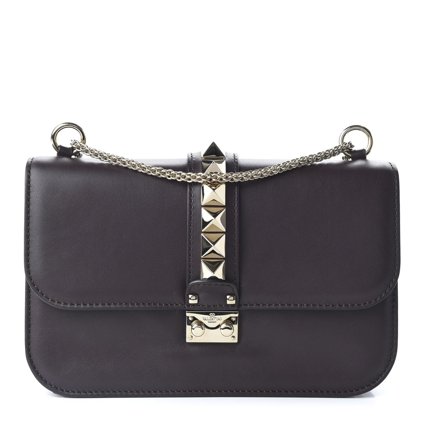 Vitello Medium Glam Lock Rockstud Flap Griotte