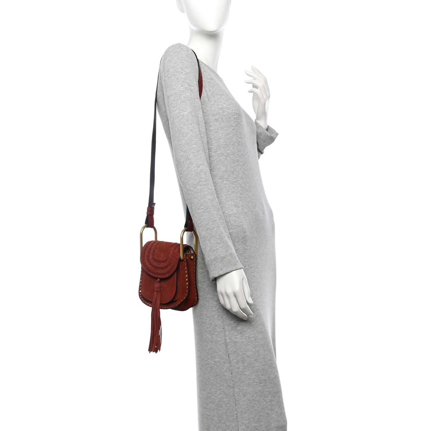 Suede Calfskin Braided Mini Hudson Shoulder Bag Sienna Red