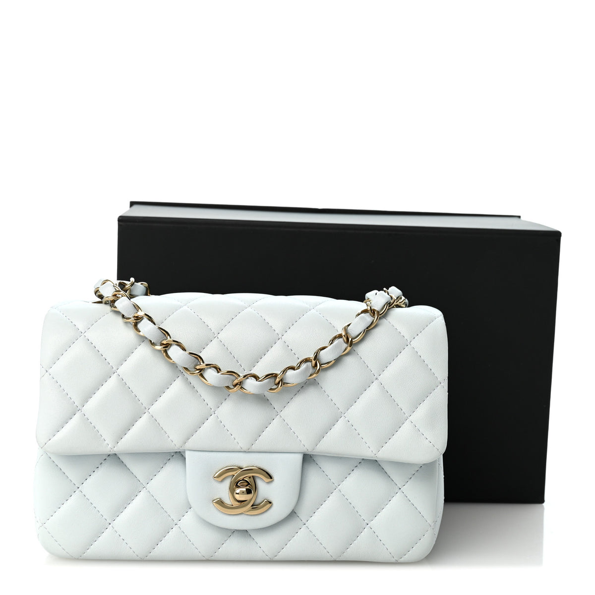 Lambskin Quilted Mini Rectangular Flap Light Blue