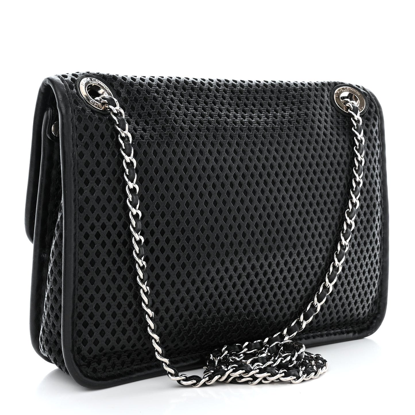 Metallic Perforated Calfskin Small Up In The Air Flap Black
