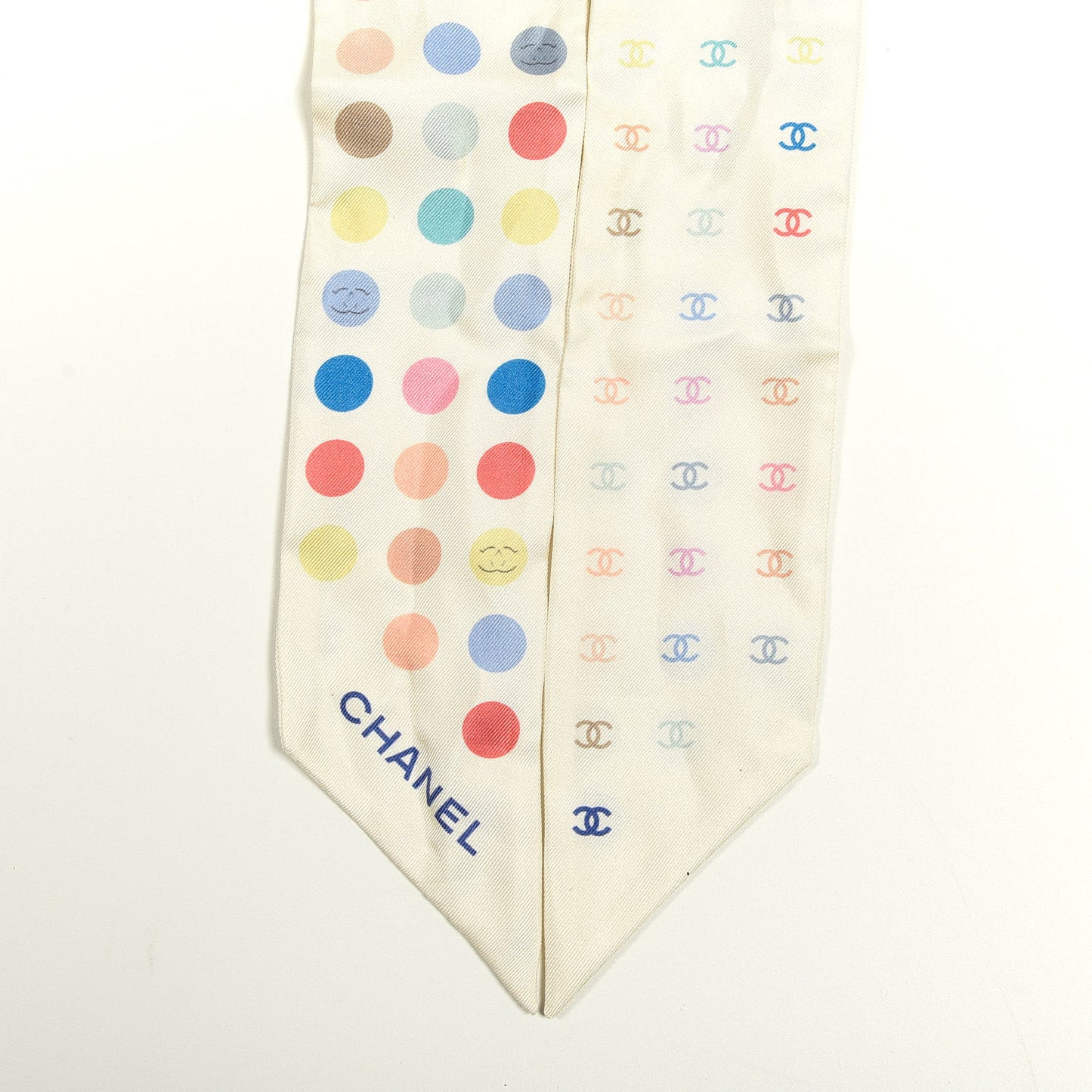 Silk Polka Dot CC Slim Bandeau Scarf Ivory Multicolor