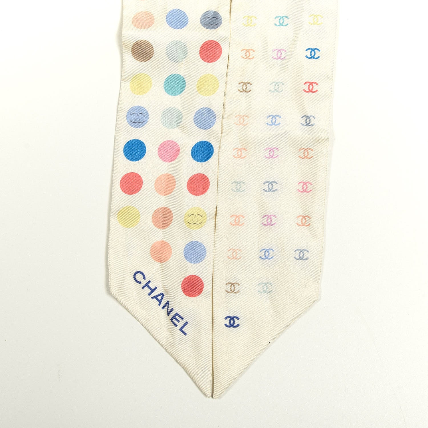 Chanel Silk Polka Dot CC Slim Bandeau Scarf Ivory Multicolor 2 of 4