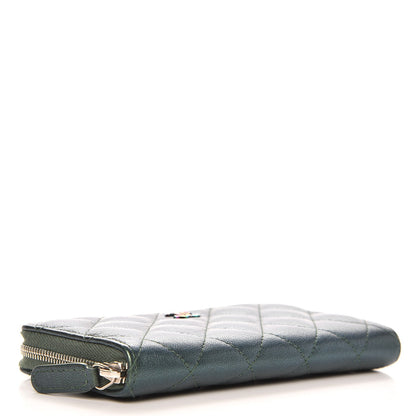 Chanel Iridescent Goatskin Quilted Small Zip Around Wallet Green 4 of 9