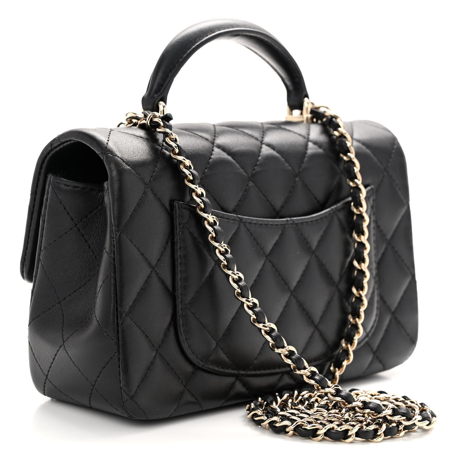 Chanel Lambskin Pearl Crystal Quilted Mini CC Lion Charm Top Handle Rectangular Flap Black 3 of 11
