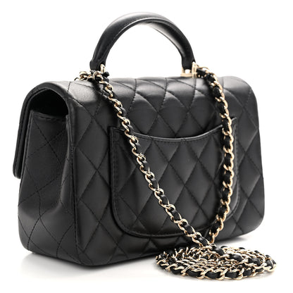 Chanel Lambskin Pearl Crystal Quilted Mini CC Lion Charm Top Handle Rectangular Flap Black 3 of 11