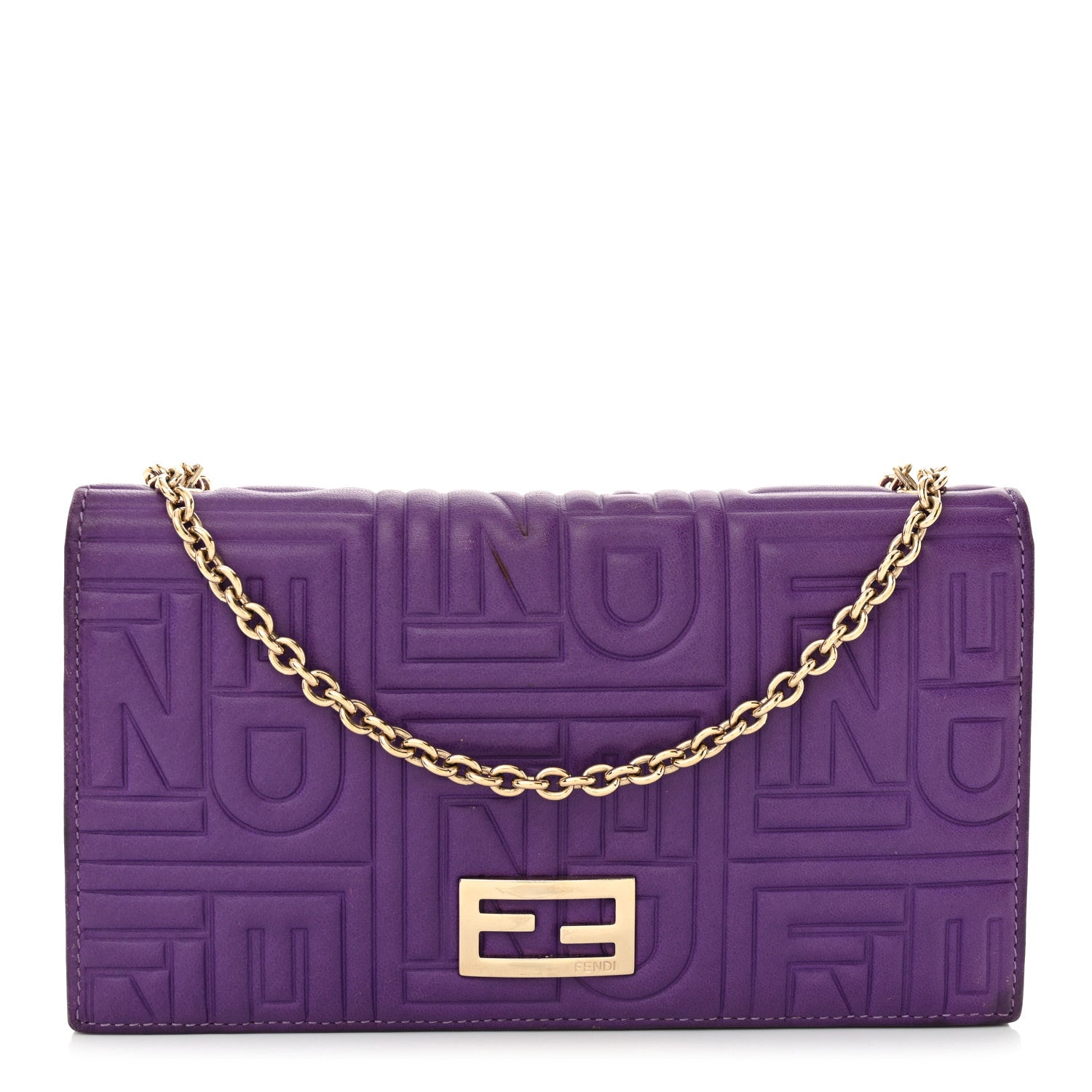 Fendi Nappa Logo Embossed Long Wallet On Chain Purple 1 of 15