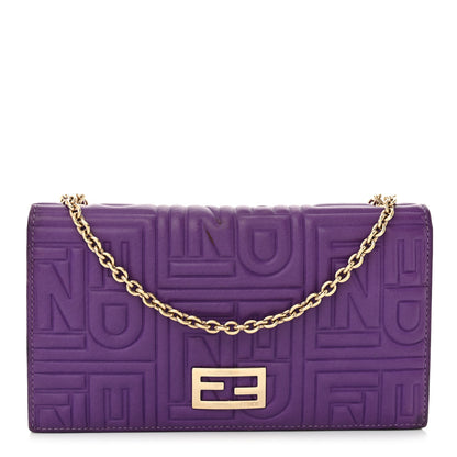 Fendi Nappa Logo Embossed Long Wallet On Chain Purple 1 of 15