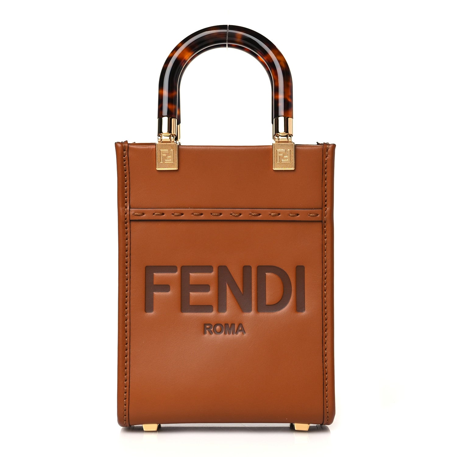 Fendi Vitello King Plexiglass Logo Embossed Mini Fendi Sunshine Shopper Tote Cuoio 1 of 10