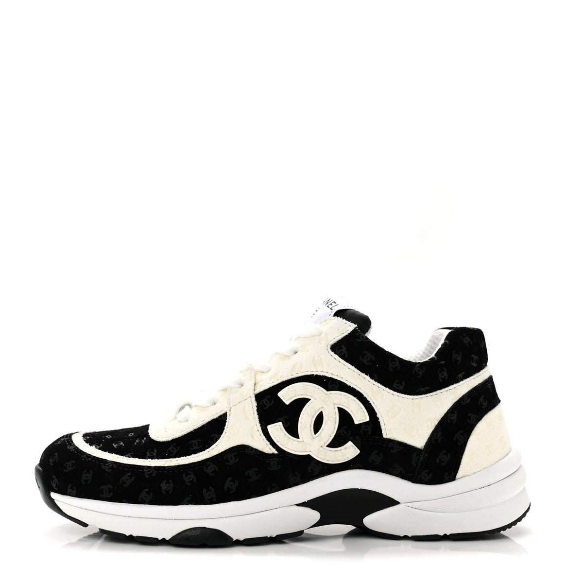 Nylon Suede Calfskin Printed CC Sneakers 38 White Black