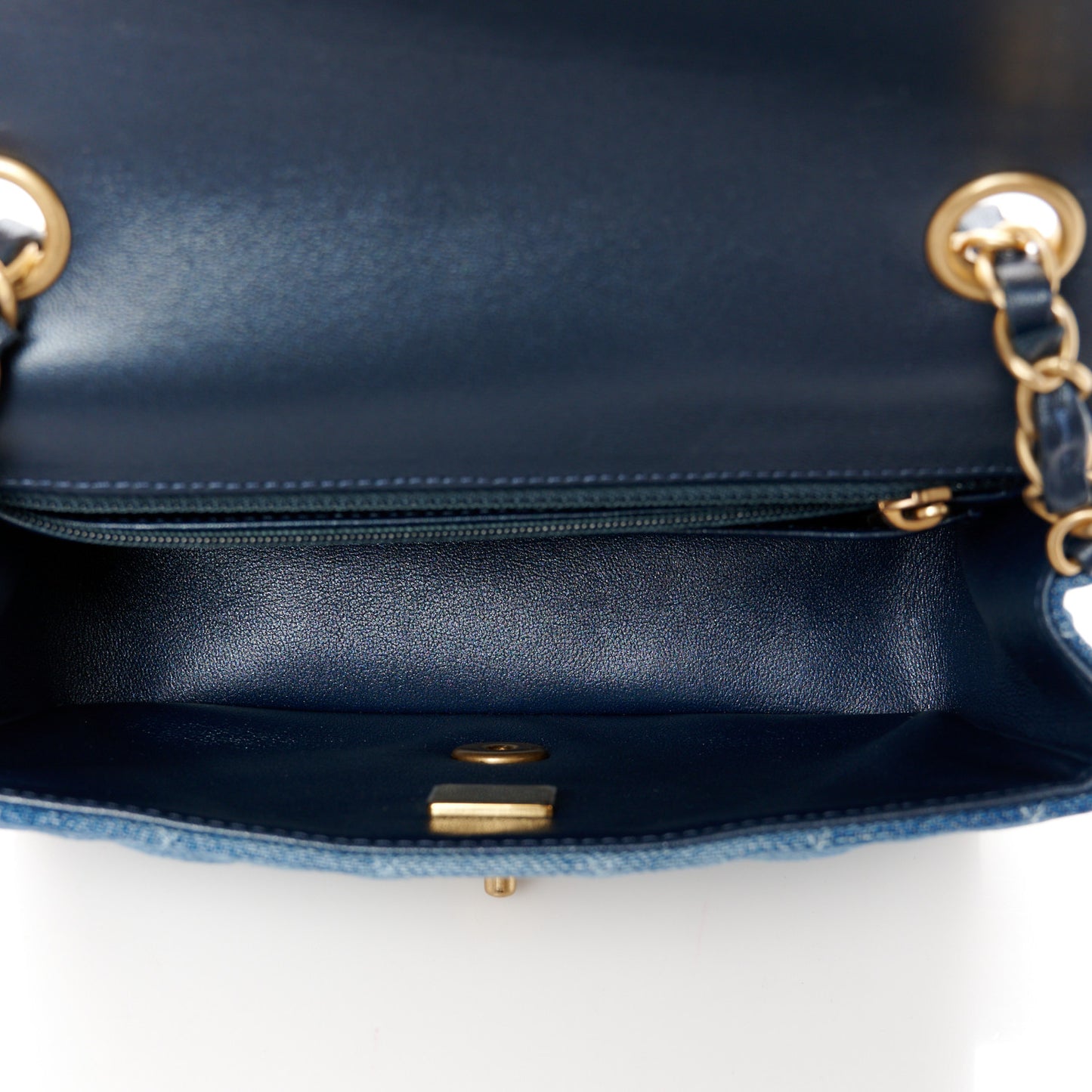Washed Denim Quilted Mini Rectangular Flap Blue