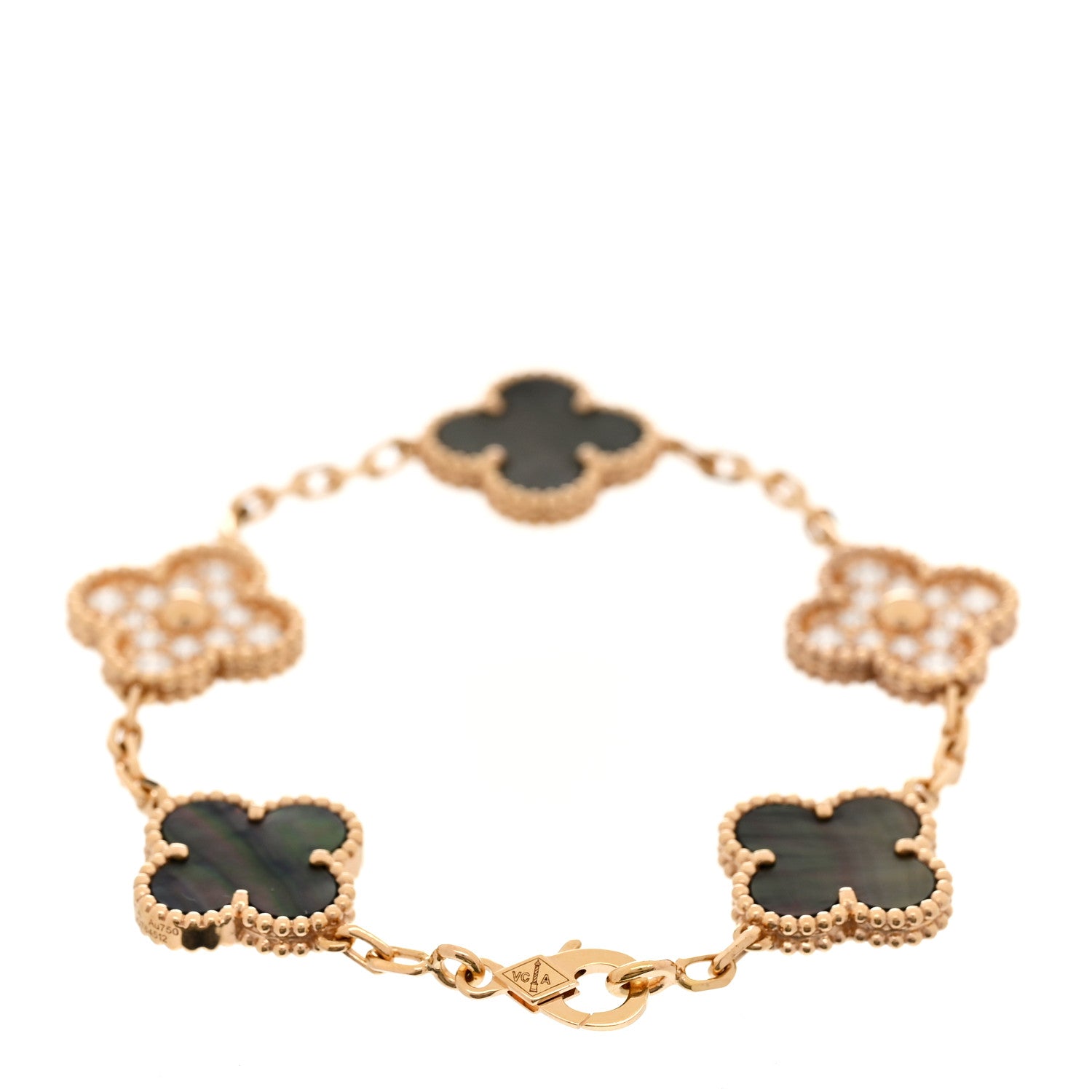 Van Cleef & Arpels 18K Rose Gold Diamond Gray Mother of Pearl 5 Motifs Vintage Alhambra Bracelet 2 of 6