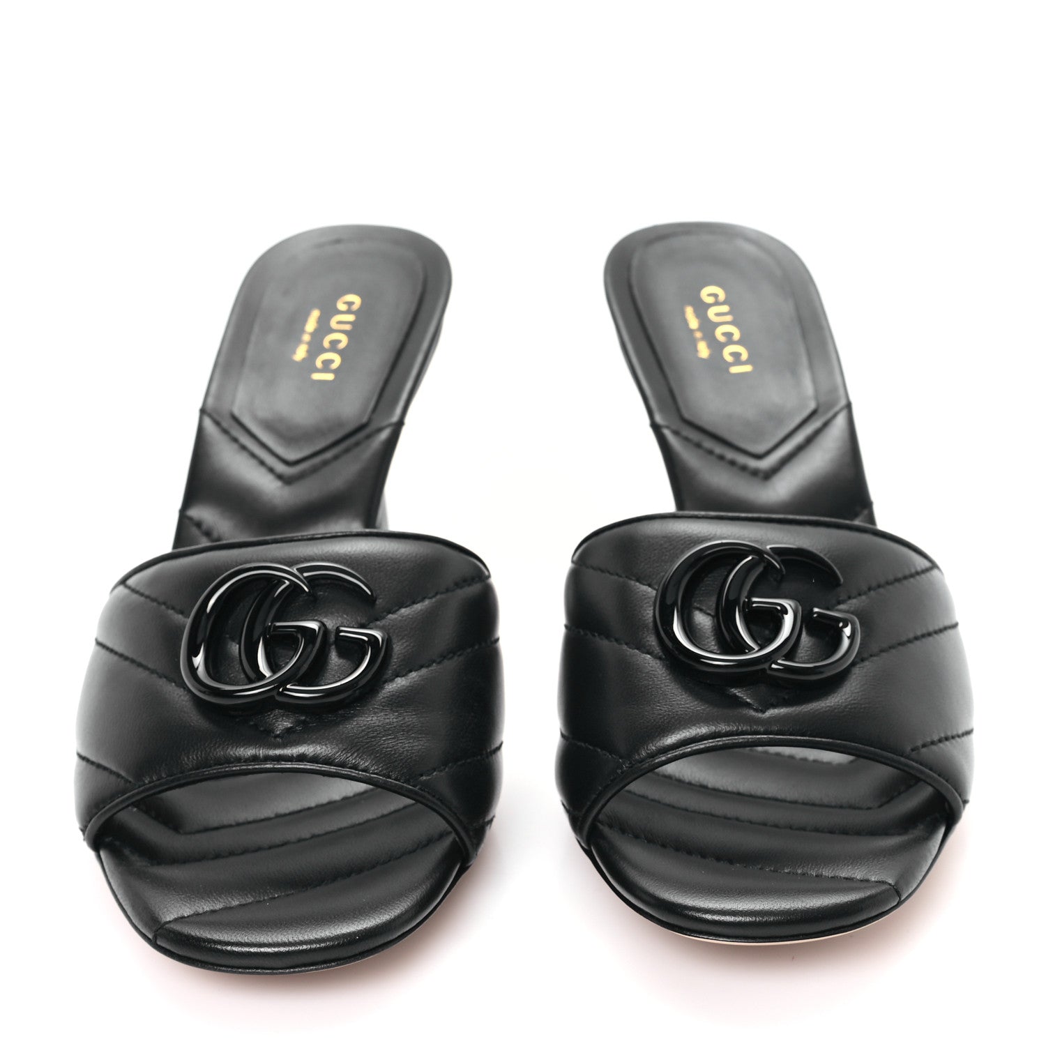 Gucci Nappa Matelasse Monochrome GG Marmont 75mm Slide Sandals 35.5 Black 3 of 10