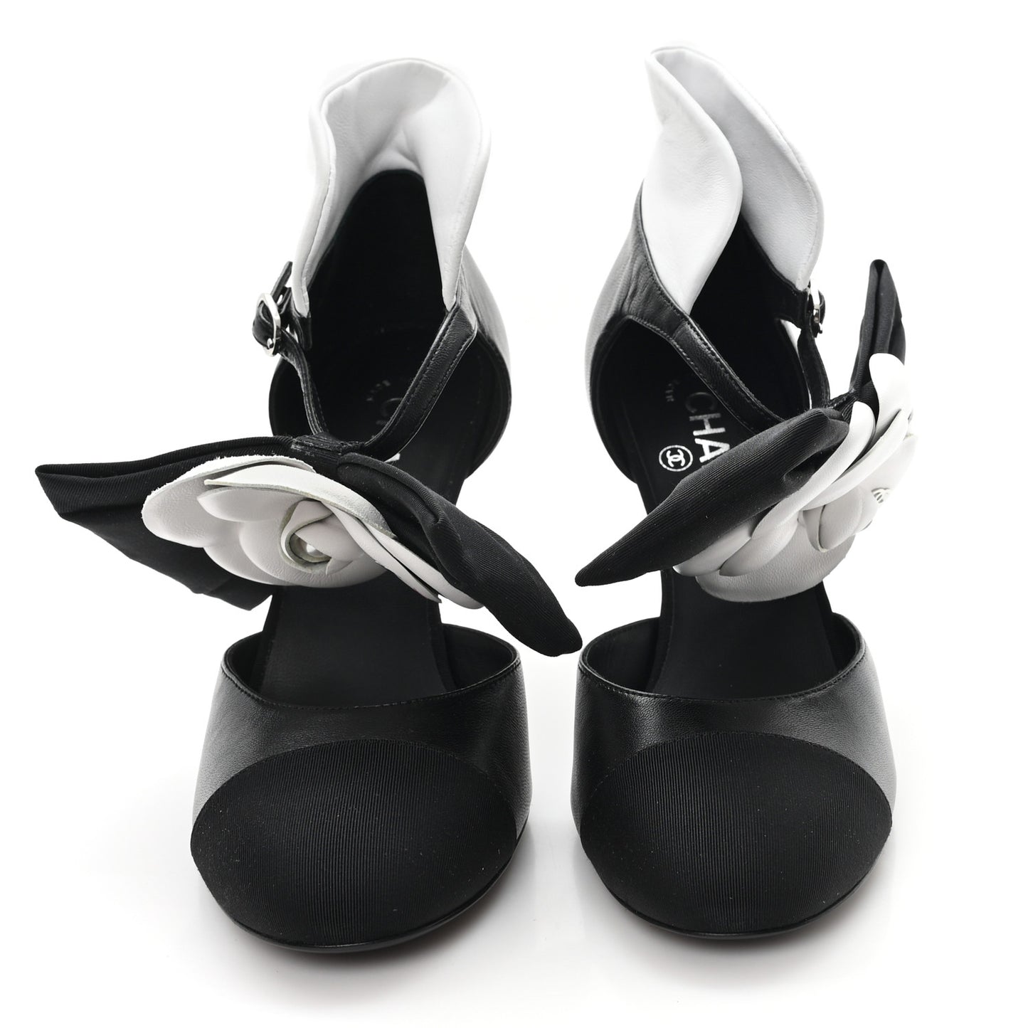 Lambskin Grosgrain Cap Toe Camellia Mary Jane Platform Pumps 38.5 Black