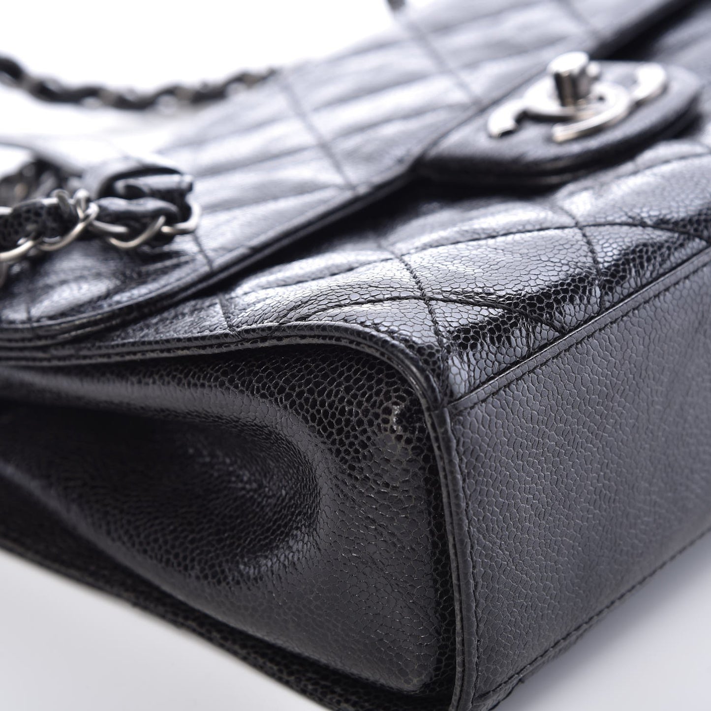 Crumpled Grained Calfskin Medium CC Crave Flap Black