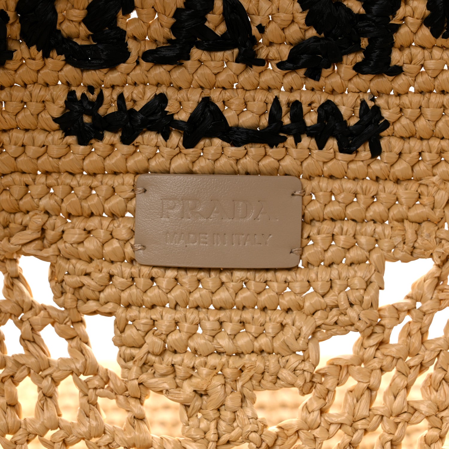 Prada Yarn Raffia Effect Crochet Logo Embroidered Shopping Tote Bag Naturale 6 of 10