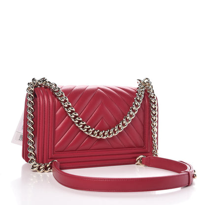 Chanel Lambskin Chevron Quilted Medium Boy Flap Dark Pink 4 of 8