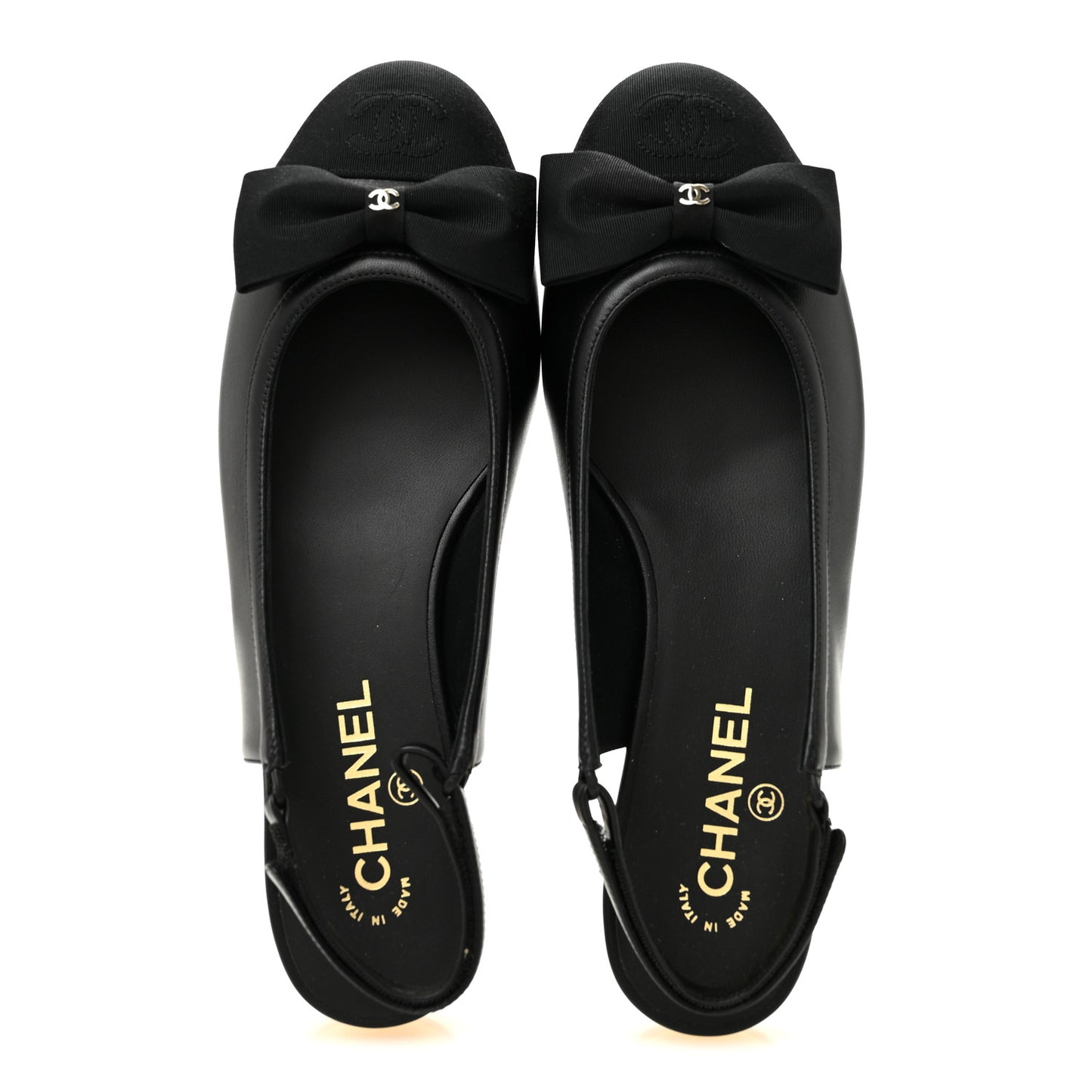 Lambskin Grosgrain Bow Cap Toe CC Slingback Flats 40 Black