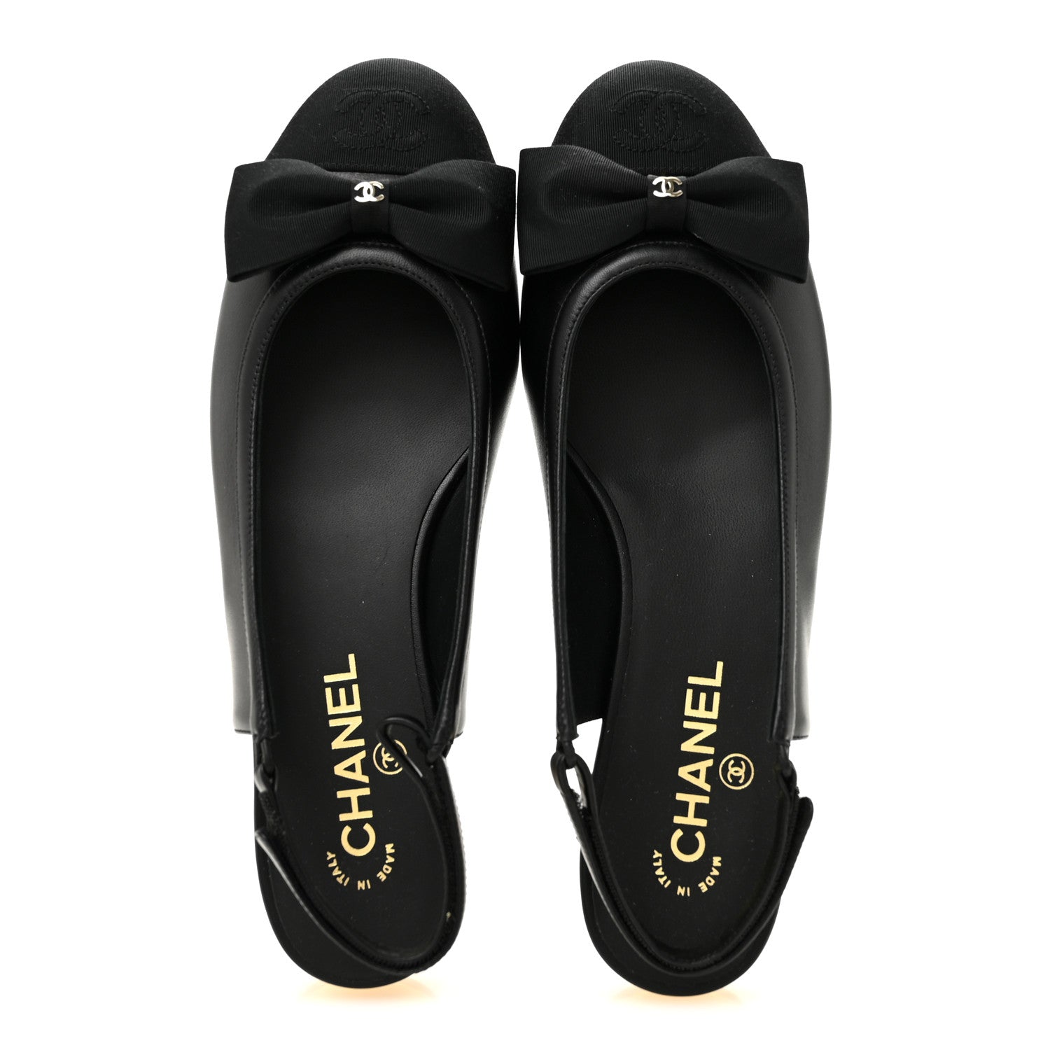 Chanel Lambskin Grosgrain Bow Cap Toe CC Slingback Flats 40 Black 2 of 10