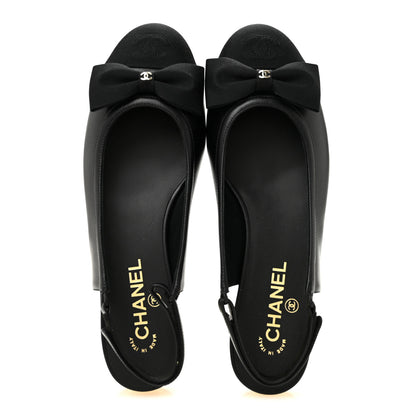 Chanel Lambskin Grosgrain Bow Cap Toe CC Slingback Flats 40 Black 2 of 10