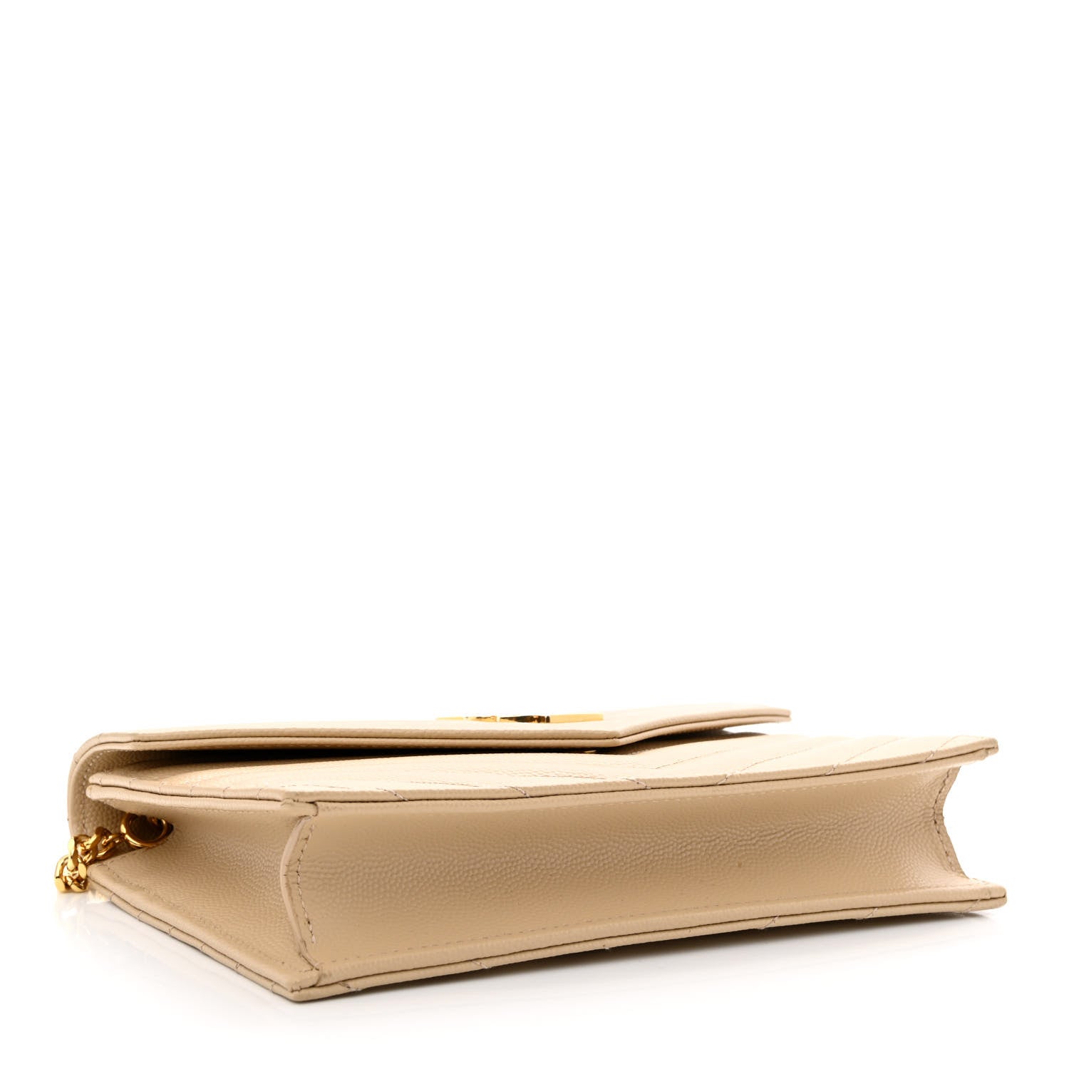 Saint Laurent Grain De Poudre Matelasse Chevron Monogram Envelope Chain Wallet Nude Powder 4 of 10