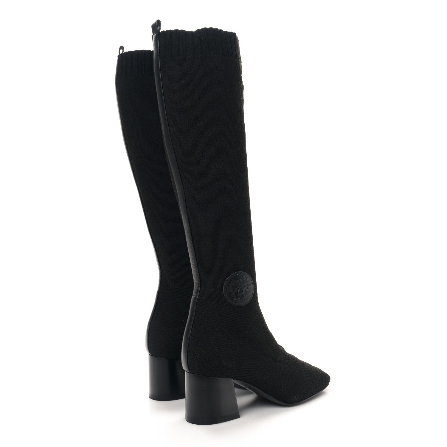 Hermes Knit Calfskin Fontaine 60 Boots 36 Black 4 of 7