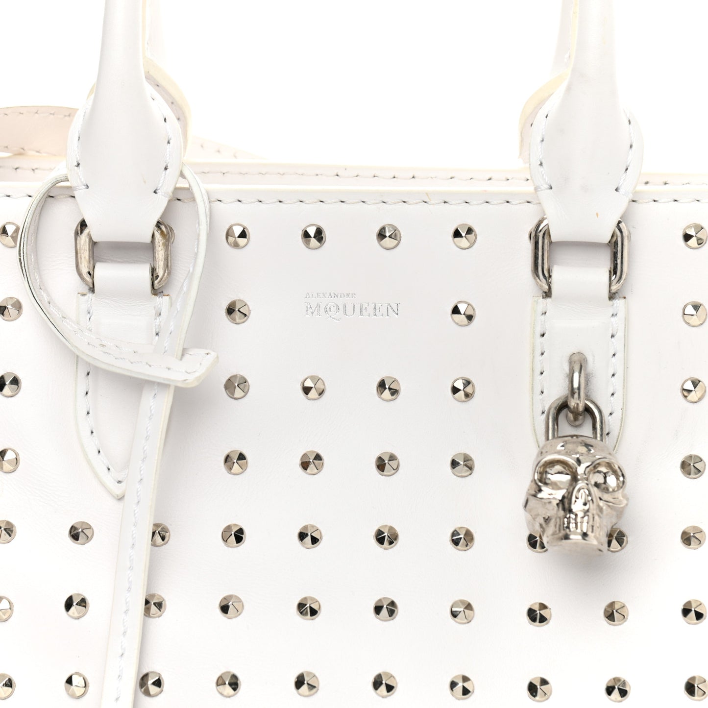 Calfskin Studded Padlock Tote White