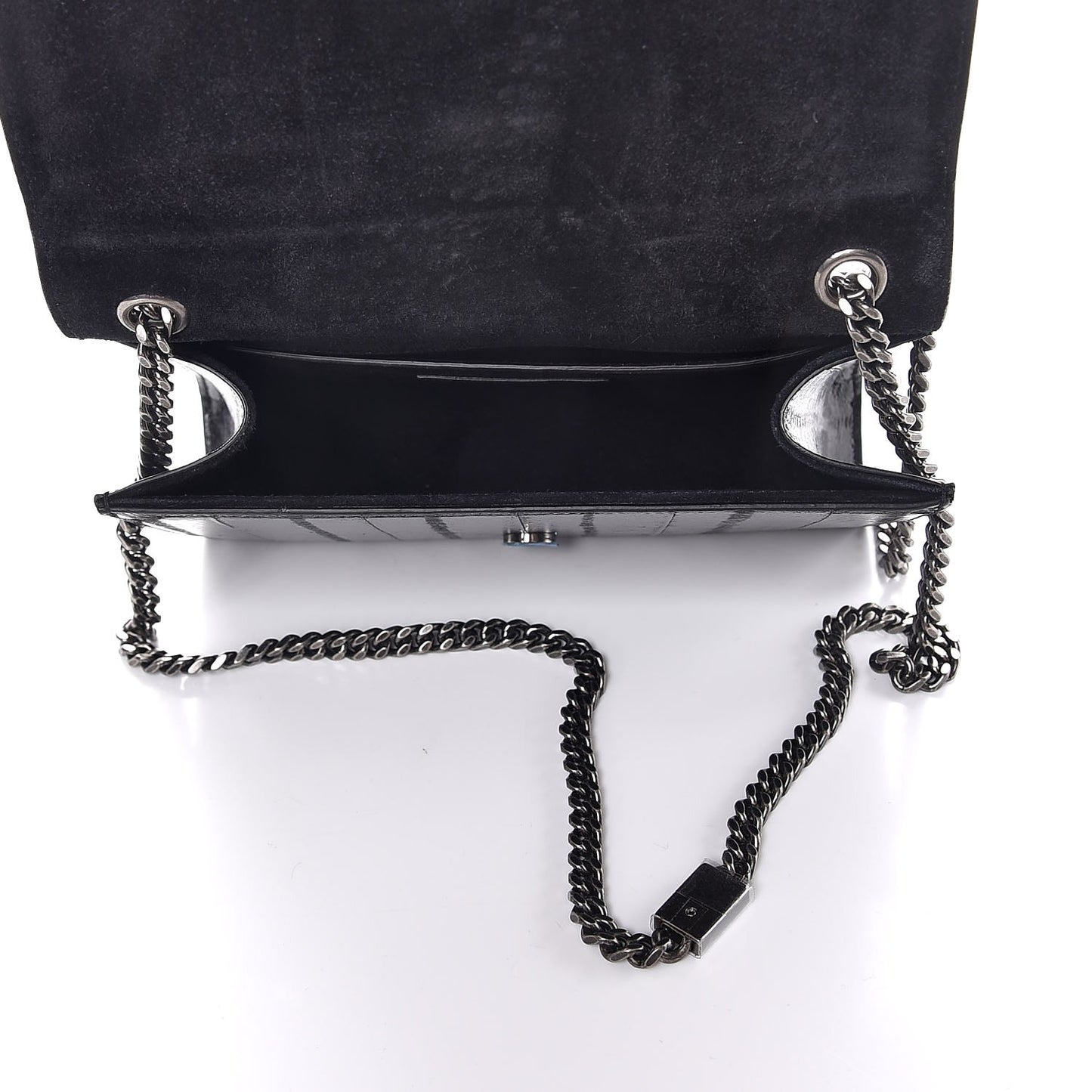 Glossy Eelskin Small Monogram Kate Satchel Black