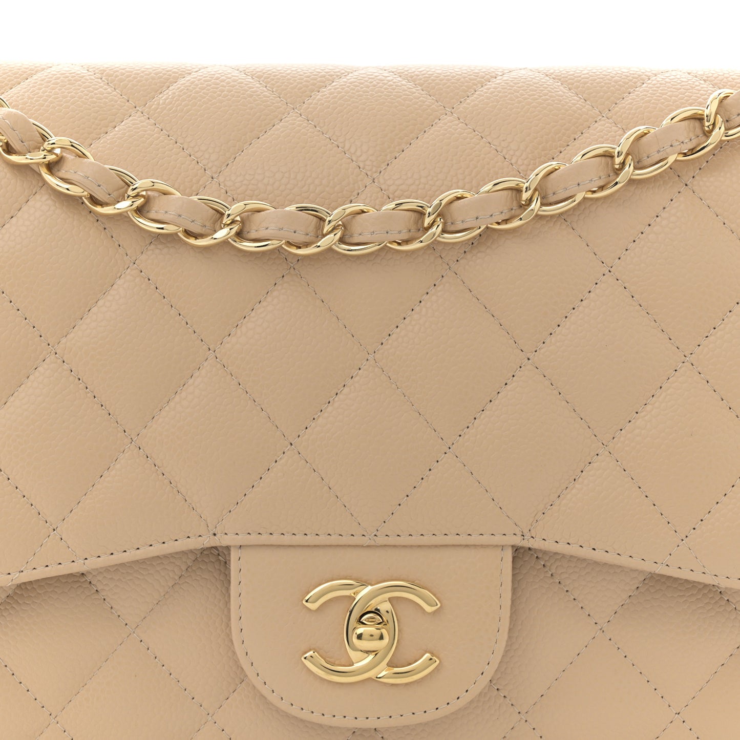 Caviar Quilted Jumbo Double Flap Beige Clair