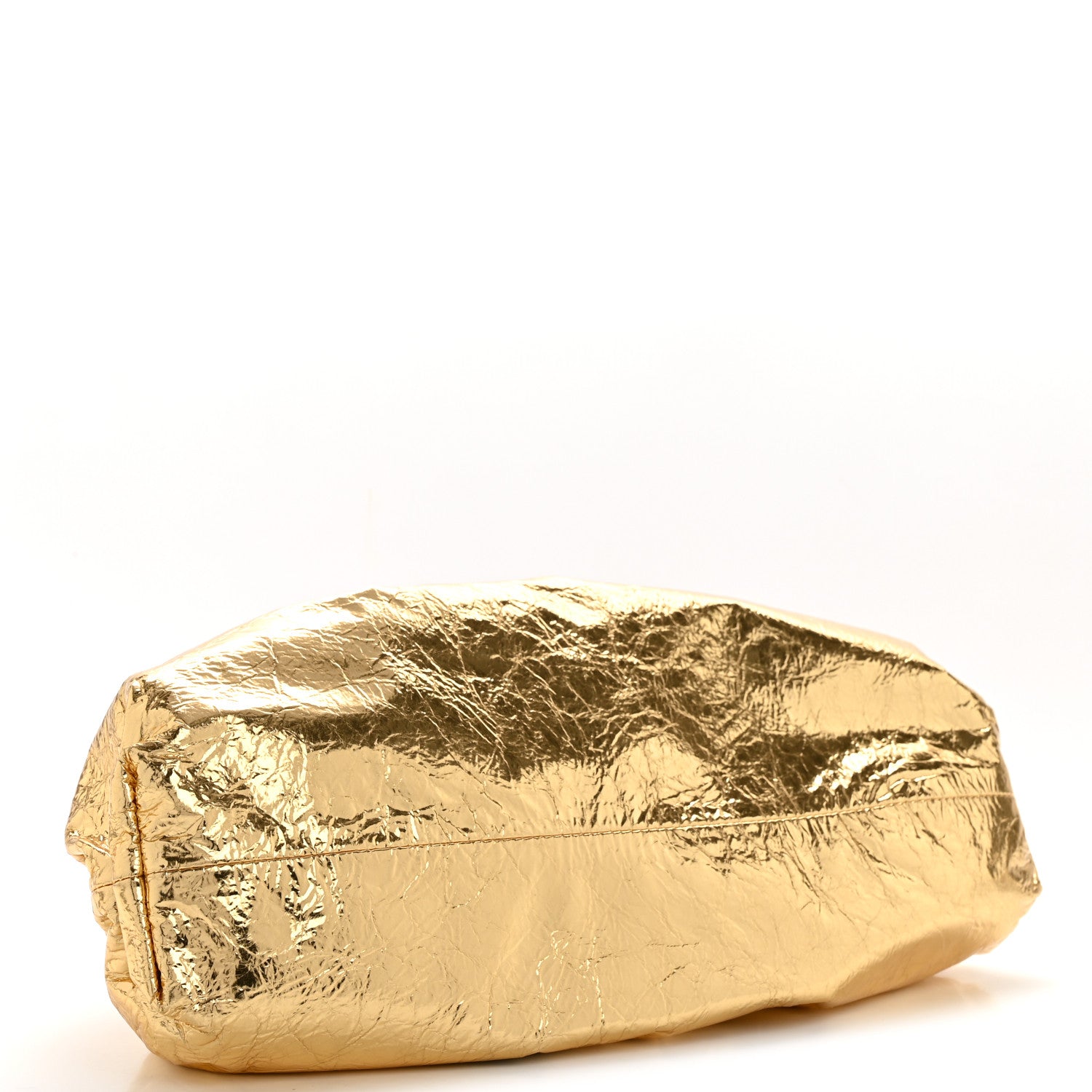 Bottega Veneta Metallic Crinkled Lambskin The Pouch Oversized Clutch Oro 4 of 11
