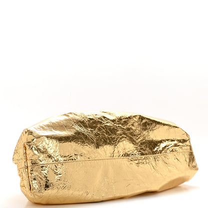 Bottega Veneta Metallic Crinkled Lambskin The Pouch Oversized Clutch Oro 4 of 11