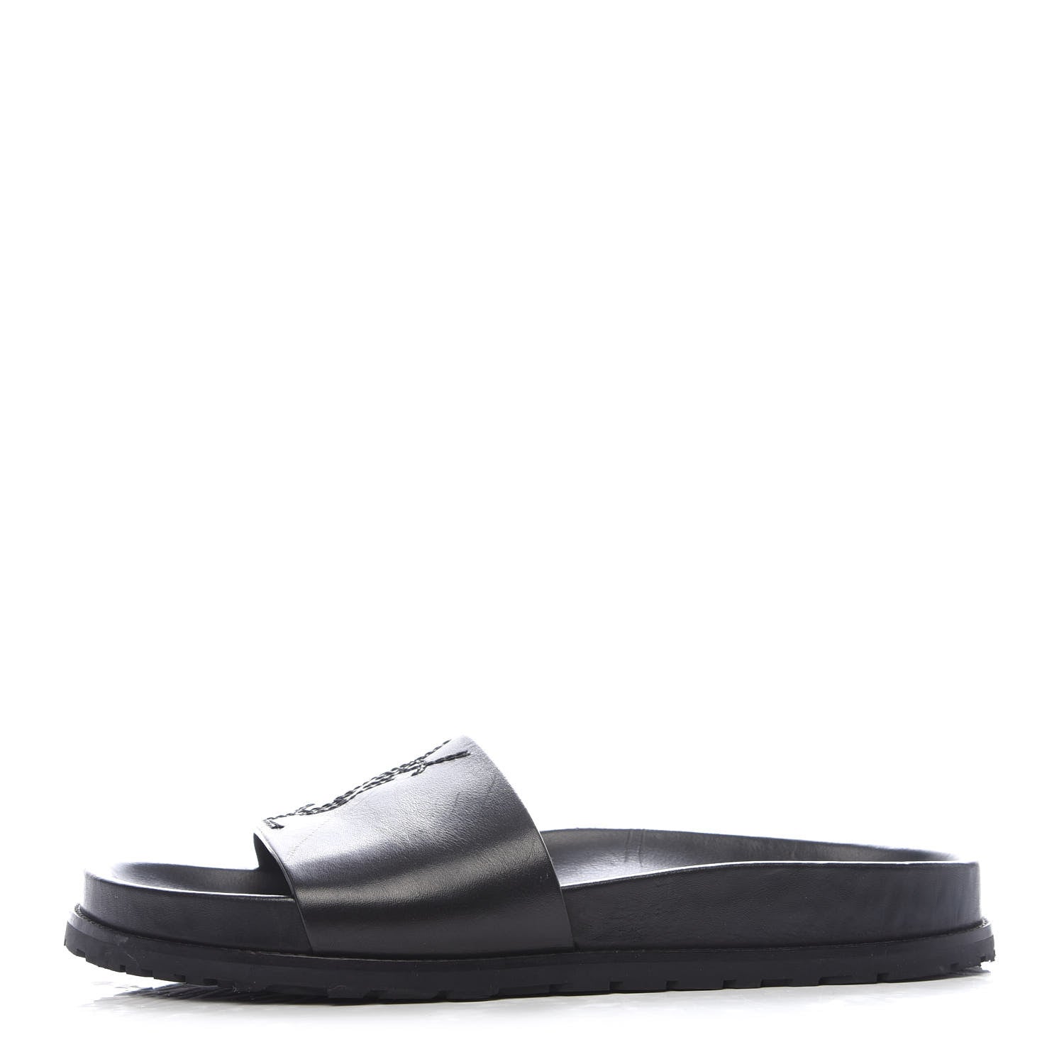 Saint Laurent Calfskin Monogram Jimmy Joan Slide Sandals 37 Black 1 of 8