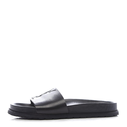 Saint Laurent Calfskin Monogram Jimmy Joan Slide Sandals 37 Black 1 of 8