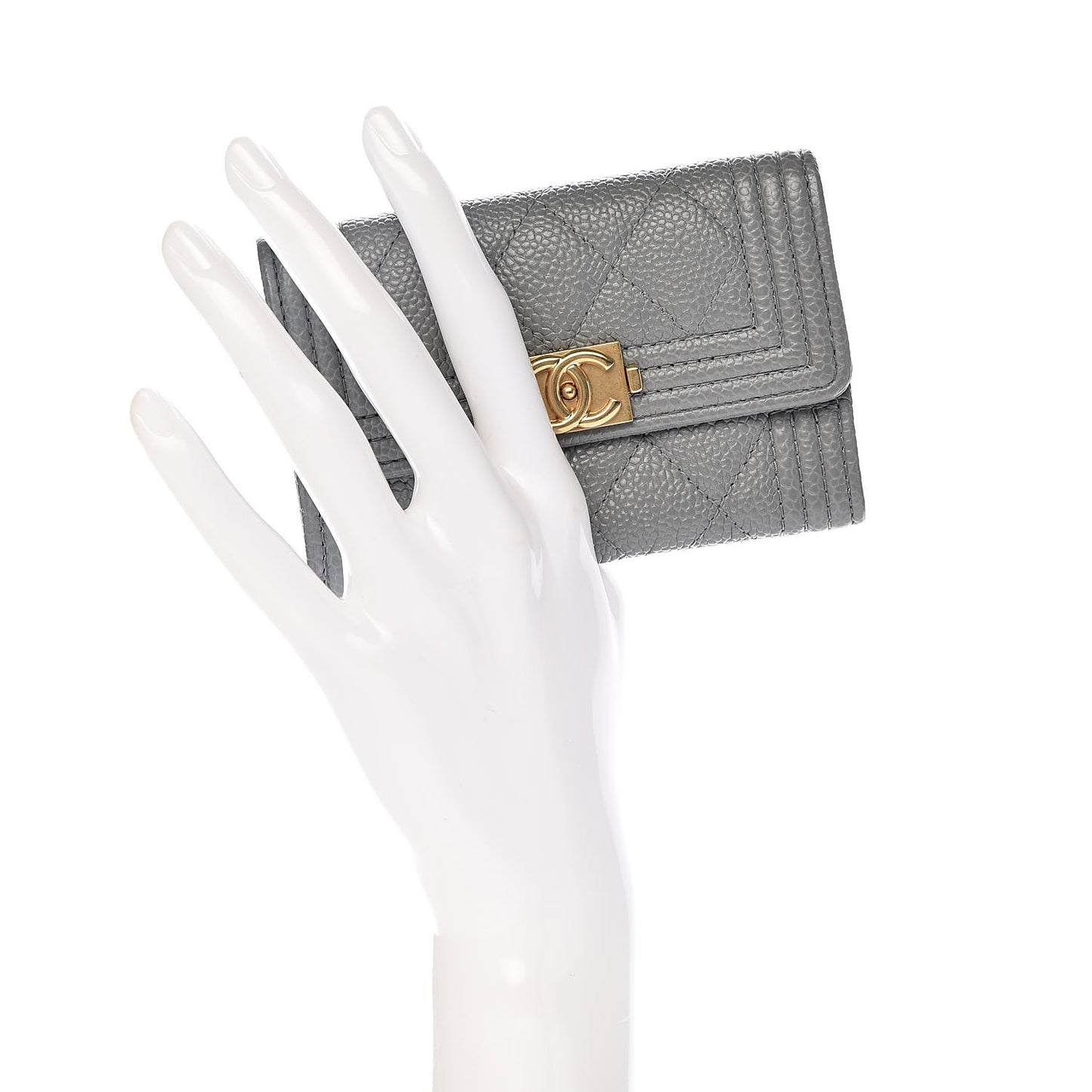 Caviar Quilted Boy Flap Card Holder Grey