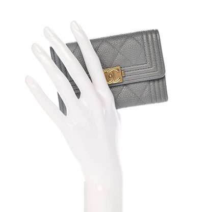 Chanel Caviar Quilted Boy Flap Card Holder Grey 2 of 9