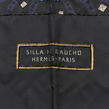 Hermes Silk Embroidered Silla De Gaucho Scarf 90 Black Marron White 2 of 3