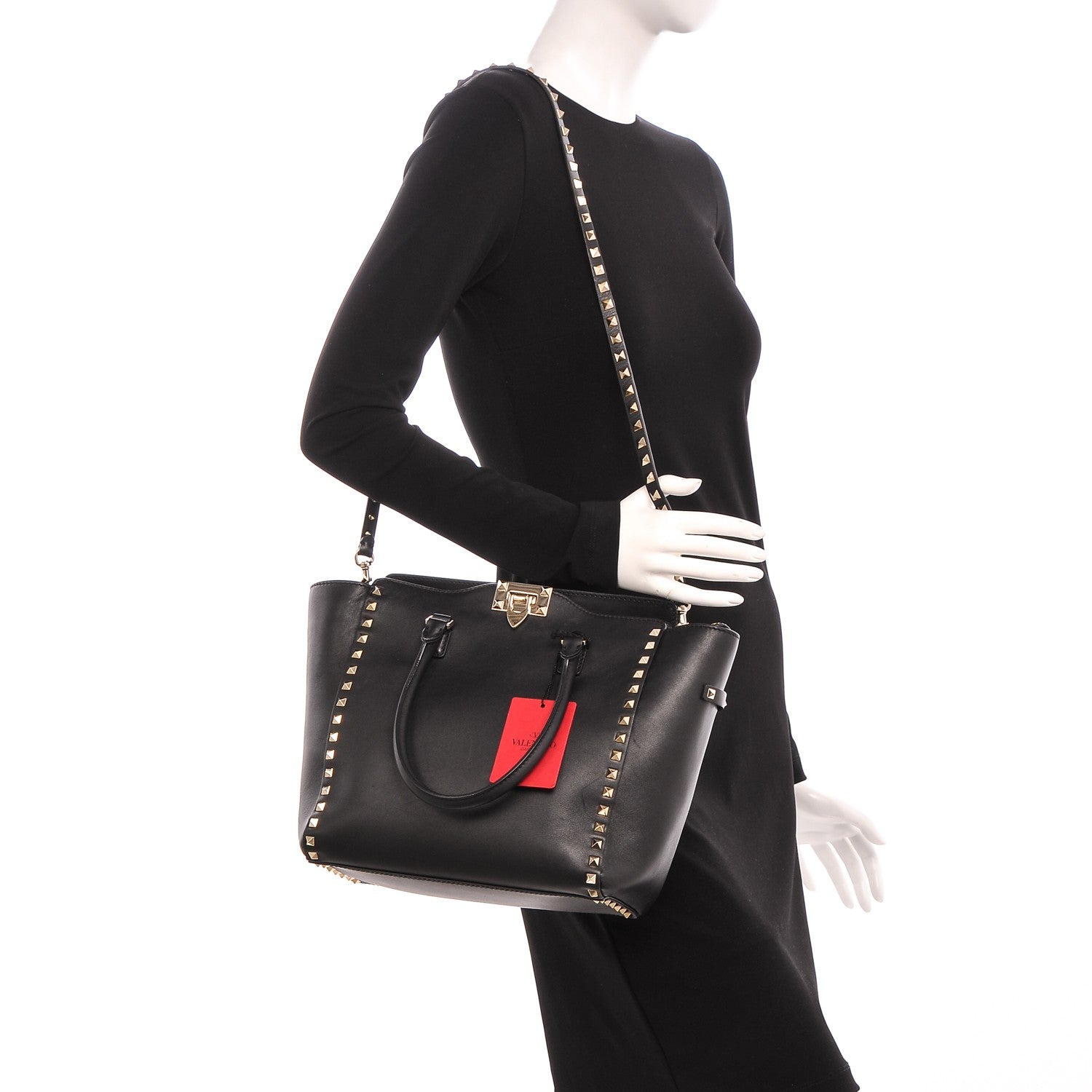 Valentino Garavani Vitello Rockstud Double Handle Tote Black 2 of 7
