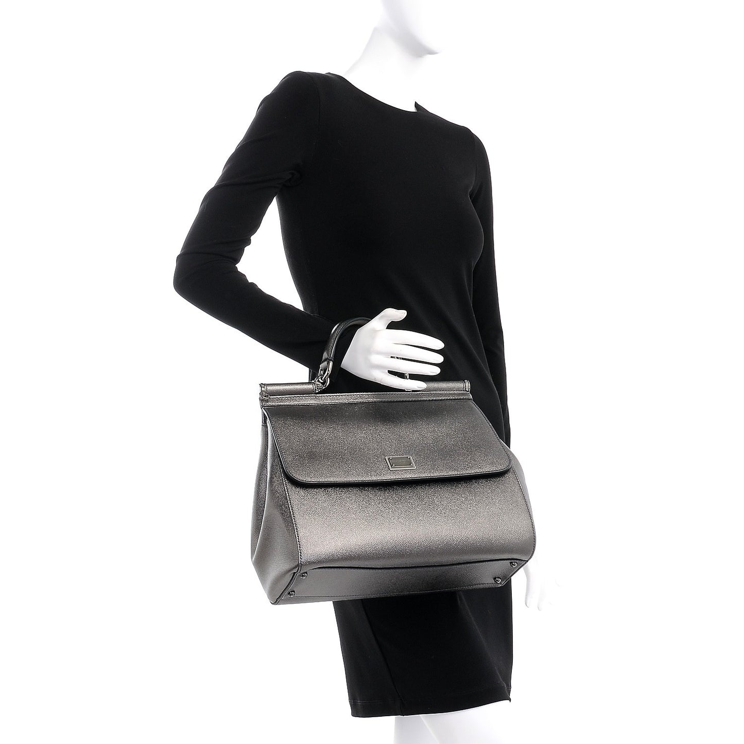 Metallic Dauphine Large Miss Sicily Satchel Gunmetal