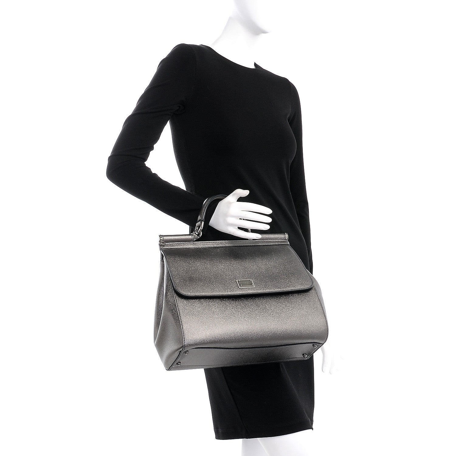 Dolce & Gabbana Metallic Dauphine Large Miss Sicily Satchel Gunmetal 2 of 7