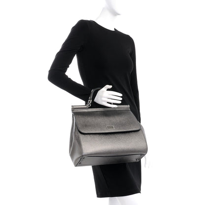 Dolce & Gabbana Metallic Dauphine Large Miss Sicily Satchel Gunmetal 2 of 7