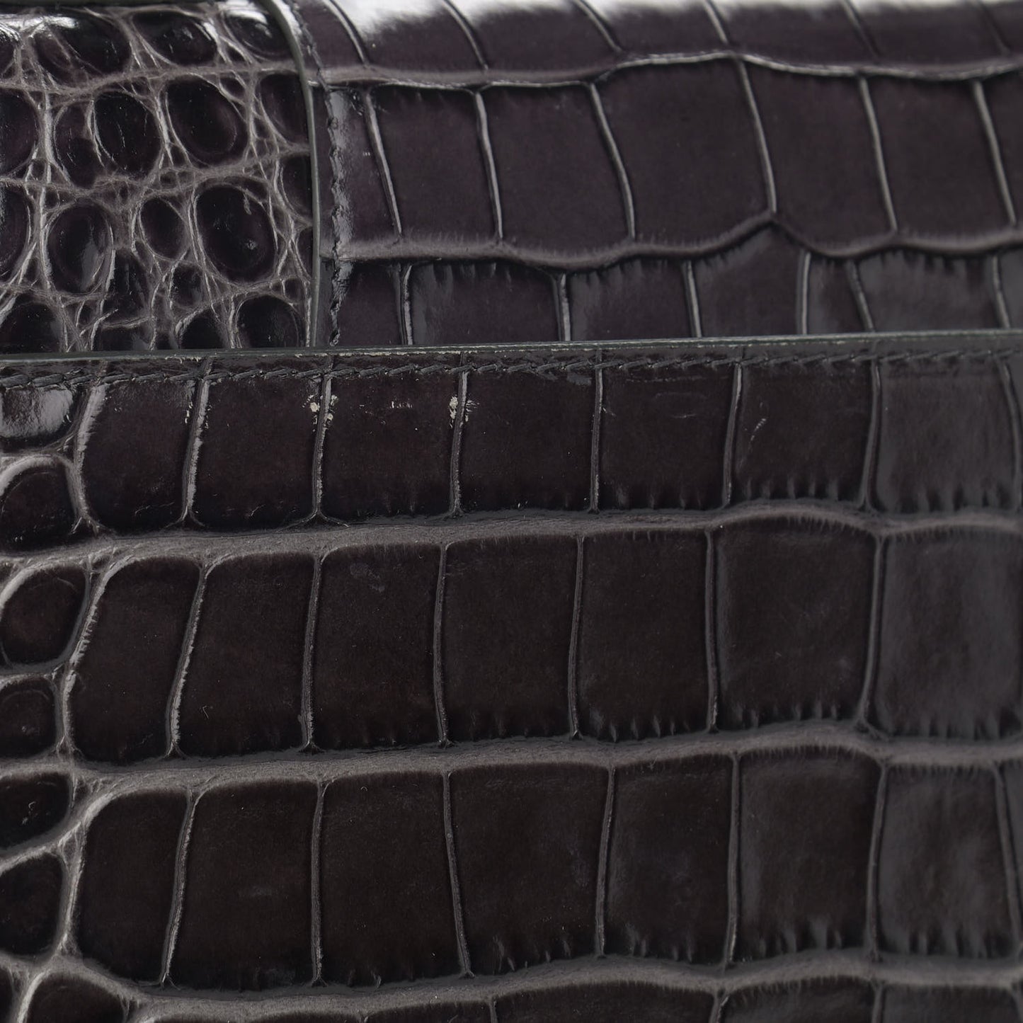 Shiny Calfskin Crocodile Embossed Small Hourglass Top Handle Bag Dark Grey