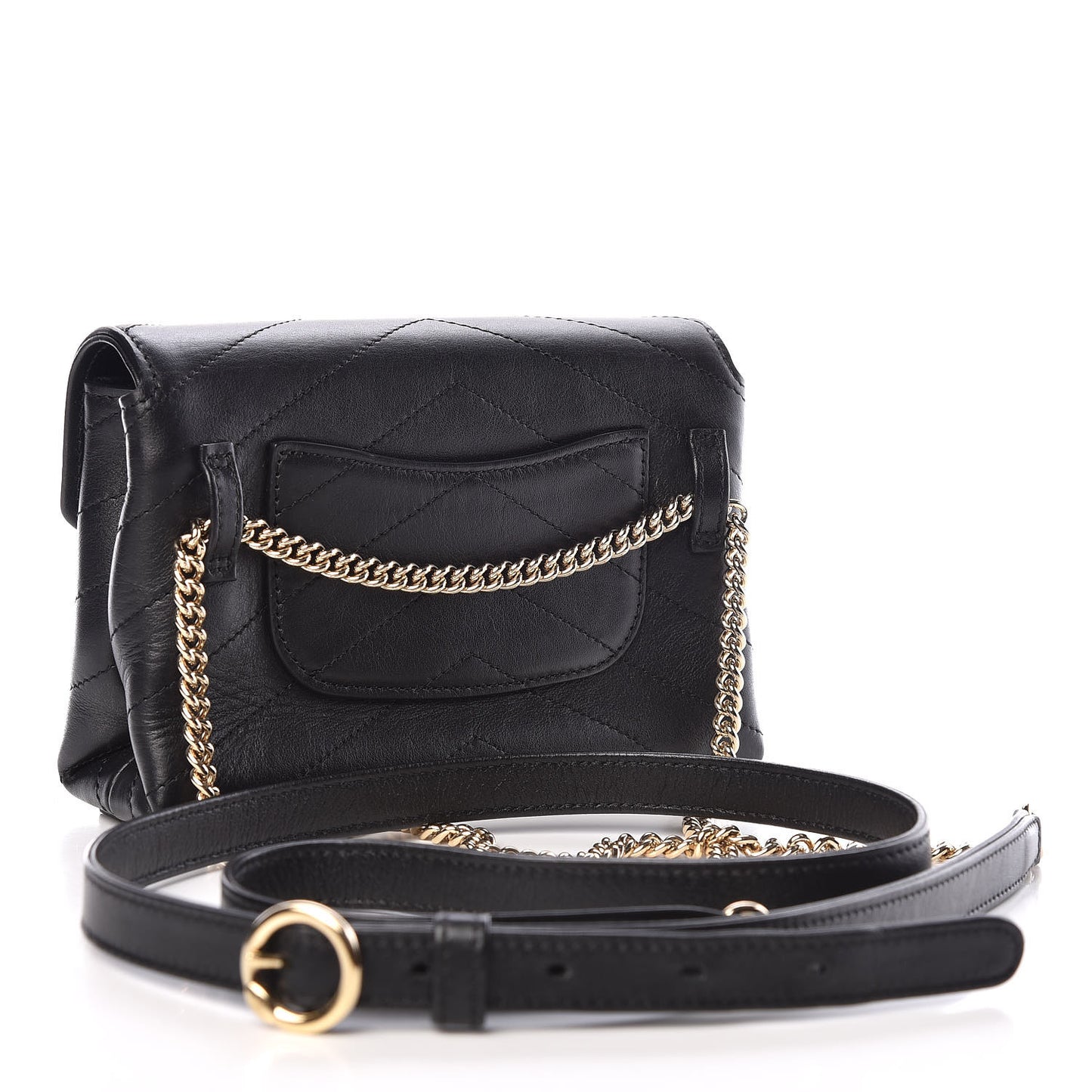 Calfskin Chevron Stitched Coco Waist Bag Black