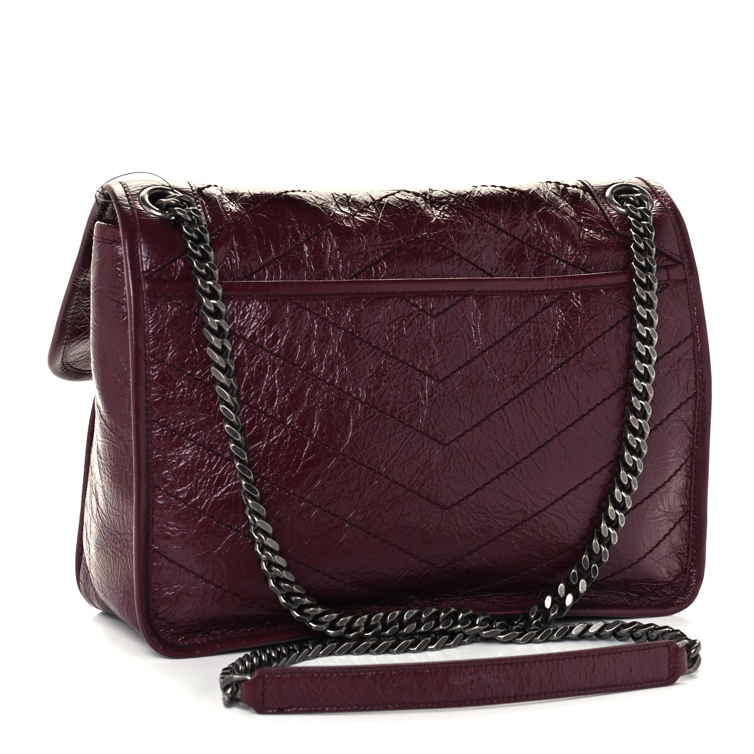 Saint Laurent Crinkled Calfskin Matelasse Monogram Medium Niki Chain Satchel Rouge Legion 3 of 10