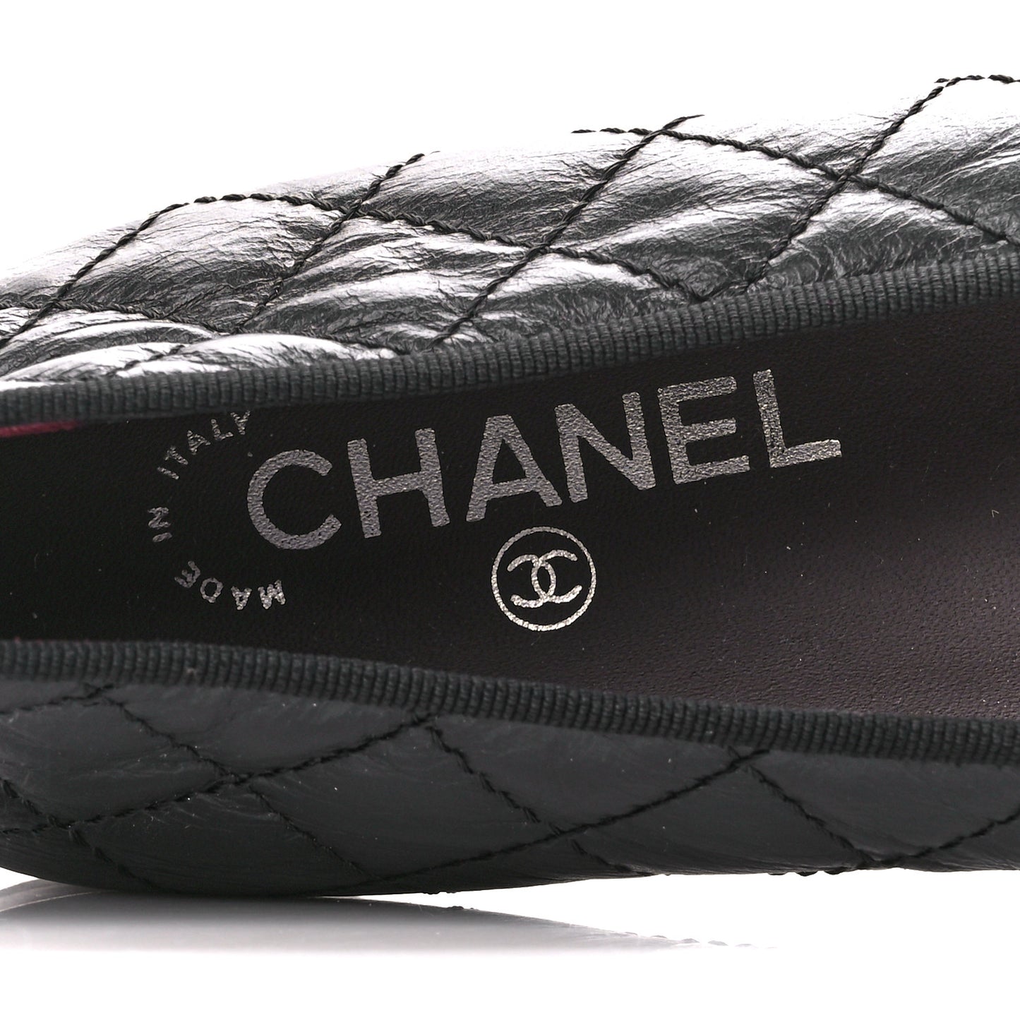 Aged Calfskin Quilted CC Cap Toe Ballerina Flats 39.5 Black
