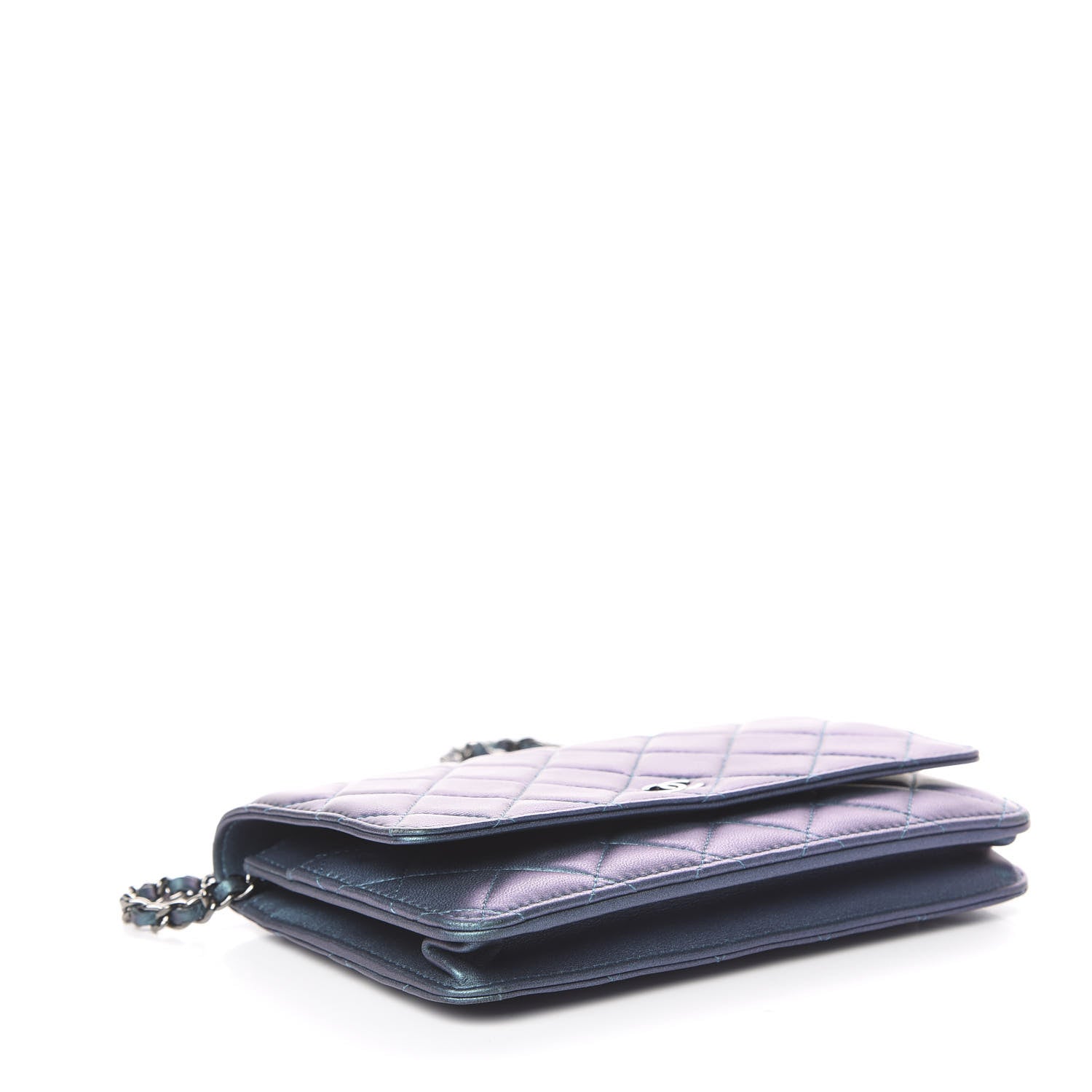 Chanel Metallic Lambskin Wallet On Chain WOC Turquoise 3 of 11