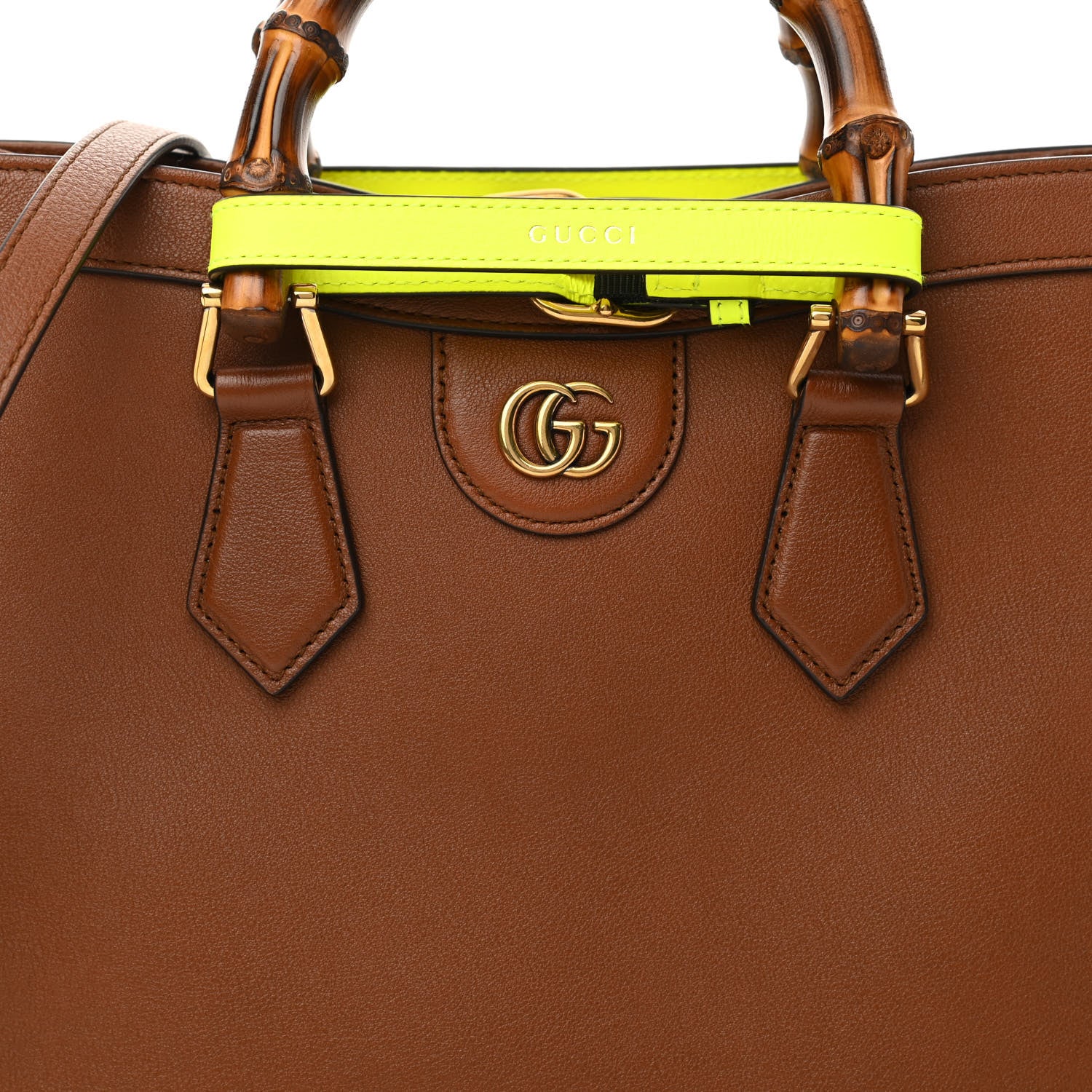 Gucci Wonka Grain Calfskin Small Diana Tote Bag Cuir Yellow Fluo 8 of 13