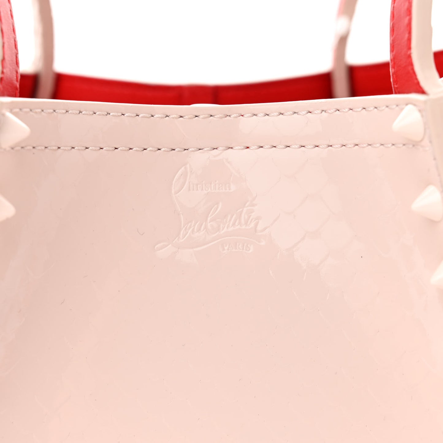 Patent Snakeskin Embossed Spiked Mini Cabarock Shopper Tote Leche